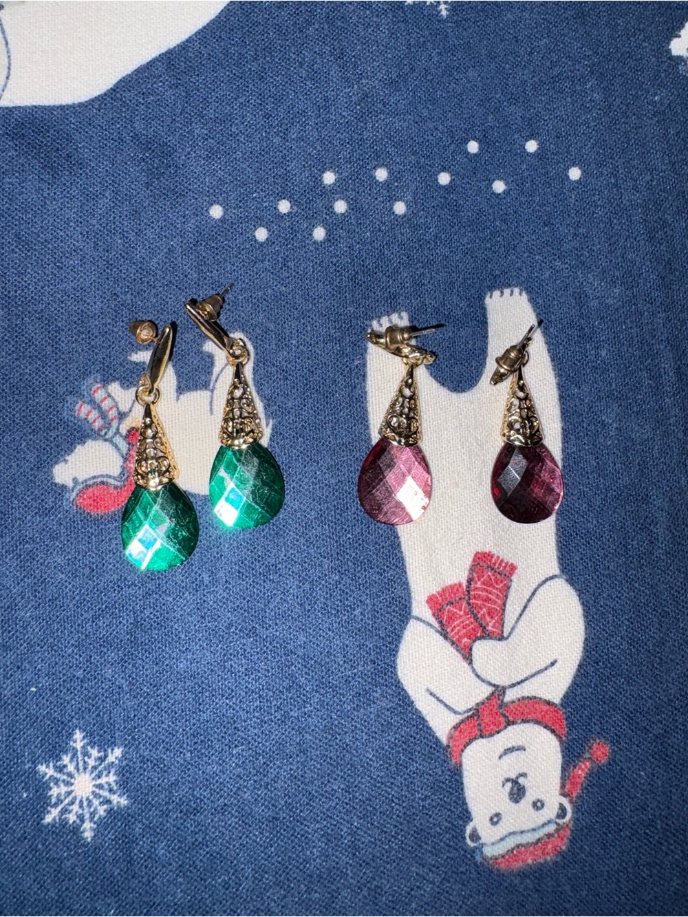 Gold-Tone Teardrop Crystal Earrings in Green and Pink - Women Jewelry